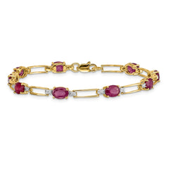 14k Complete Diamond and Oval Ruby Paperclip Link 7.25 inch Bracelet
