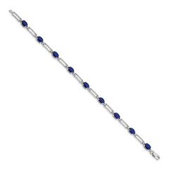 14k White Gold Complete Diamond and Oval Sapphire Paperclip Link 7.25 inch Bracelet
