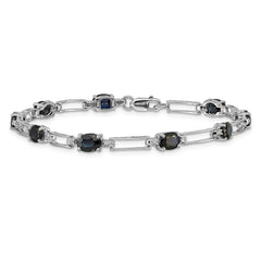 14k White Gold Complete Diamond and Oval Sapphire Paperclip Link 7.25 inch Bracelet