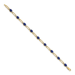 14k Complete Diamond and Oval Sapphire Paperclip Link 7.25 inch Bracelet