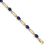 14k Complete Diamond and Oval Sapphire Paperclip Link 7.25 inch Bracelet