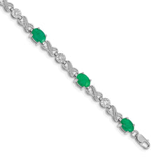 14k White Gold Complete Diamond and Oval Emerald Infinity Link 7.25 inch Bracelet - 2