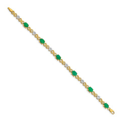 14k Complete Diamond and Oval Emerald Infinity Link 7.25 inch Bracelet - 2
