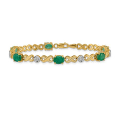 14k Complete Diamond and Oval Emerald Infinity Link 7.25 inch Bracelet - 2