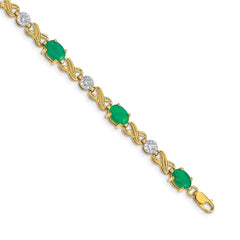 14k Complete Diamond and Oval Emerald Infinity Link 7.25 inch Bracelet - 2