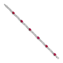 14k White Gold Complete Diamond and Oval Ruby Infinity Link 7.25 inch Bracelet
