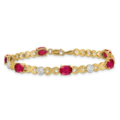 14k Complete Diamond and Oval Ruby Infinity Link 7.25 inch Bracelet