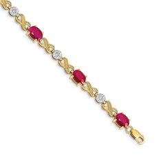 14k Complete Diamond and Oval Ruby Infinity Link 7.25 inch Bracelet