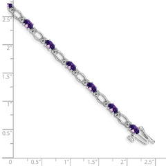 14k White Gold Complete Diamond and Oval Amethyst Heart Accent 7 inch Bracelet
