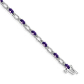 14k White Gold Complete Diamond and Oval Amethyst Heart Accent 7 inch Bracelet