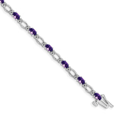 14k White Gold Complete Diamond and Oval Amethyst Heart Accent 7 inch Bracelet