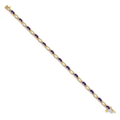 14k Complete Diamond and Oval Amethyst Heart Accent 7 inch Bracelet