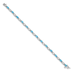 14k White Gold Complete Diamond and Oval Swiss Blue Topaz Heart Accent 7 inch Bracelet