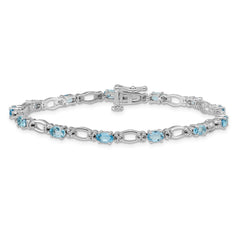 14k White Gold Complete Diamond and Oval Swiss Blue Topaz Heart Accent 7 inch Bracelet