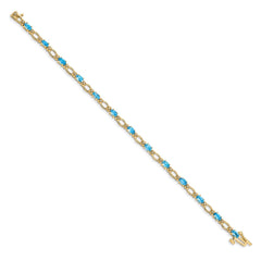 14k Complete Diamond and Oval Swiss Blue Topaz Heart Accent 7 inch Bracelet