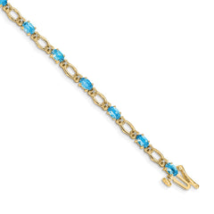 14k Complete Diamond and Oval Swiss Blue Topaz Heart Accent 7 inch Bracelet