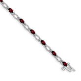 14k White Gold Complete Diamond and Oval Garnet Heart Accent 7 inch Bracelet
