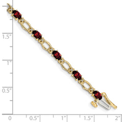 14k Complete Diamond and Oval Garnet Heart Accent 7 inch Bracelet