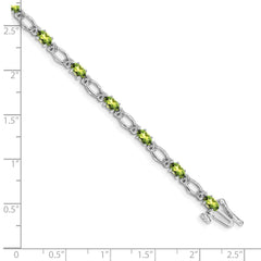 14k White Gold Complete Diamond and Oval Peridot Heart Accent 7 inch Bracelet
