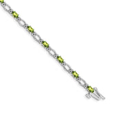 14k White Gold Complete Diamond and Oval Peridot Heart Accent 7 inch Bracelet