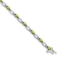 14k White Gold Complete Diamond and Oval Peridot Heart Accent 7 inch Bracelet