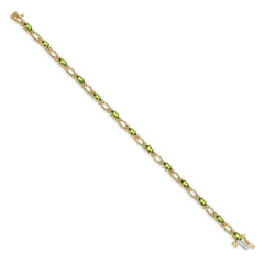 14k Complete Diamond and Oval Peridot Heart Accent 7 inch Bracelet