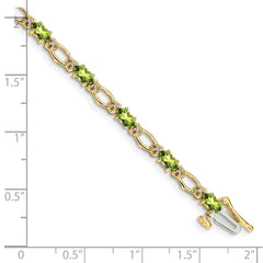 14k Complete Diamond and Oval Peridot Heart Accent 7 inch Bracelet
