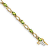 14k Complete Diamond and Oval Peridot Heart Accent 7 inch Bracelet
