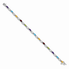 14k White Gold Complete Diamond and Oval Garnet/Peridot/Amethyst/Citrine/Swiss Blue Topaz 7 inch Rainbow Bracelet