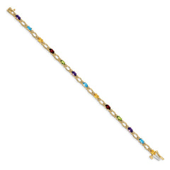 14k Complete Diamond and Oval Garnet/Peridot/Amethyst/Citrine/Swiss Blue Topaz 7 inch Rainbow Bracelet