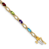 14k Complete Diamond and Oval Garnet/Peridot/Amethyst/Citrine/Swiss Blue Topaz 7 inch Rainbow Bracelet
