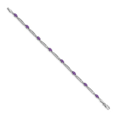 14k White Gold Complete Diamond and Oval Amethyst Fancy Link 7 inch Bracelet