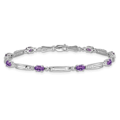 14k White Gold Complete Diamond and Oval Amethyst Fancy Link 7 inch Bracelet