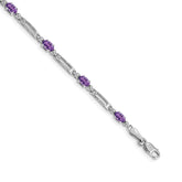 14k White Gold Complete Diamond and Oval Amethyst Fancy Link 7 inch Bracelet