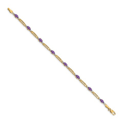 14k Complete Diamond and Oval Amethyst Fancy Link 7 inch Bracelet