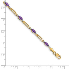 14k Complete Diamond and Oval Amethyst Fancy Link 7 inch Bracelet