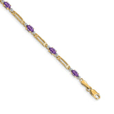 14k Complete Diamond and Oval Amethyst Fancy Link 7 inch Bracelet