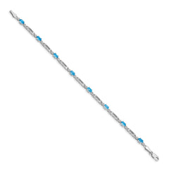 14k White Gold Complete Diamond and Oval Swiss Blue Topaz Fancy Link 7 inch Bracelet