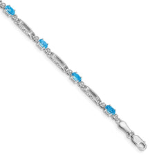 14k White Gold Complete Diamond and Oval Swiss Blue Topaz Fancy Link 7 inch Bracelet