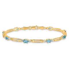 14k Complete Diamond and Oval Swiss Blue Topaz Fancy Link 7 inch Bracelet