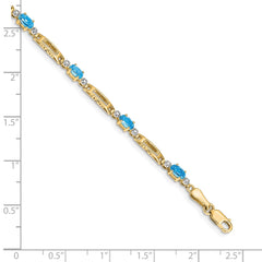 14k Complete Diamond and Oval Swiss Blue Topaz Fancy Link 7 inch Bracelet