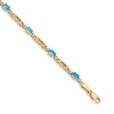 14k Complete Diamond and Oval Swiss Blue Topaz Fancy Link 7 inch Bracelet