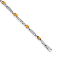 14k White Gold Complete Diamond and Oval Citrine Fancy Link 7 inch Bracelet