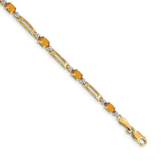 14k Complete Diamond and Oval Citrine Fancy Link 7 inch Bracelet