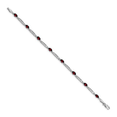 14k White Gold Complete Diamond and Oval Garnet Fancy Link 7 inch Bracelet