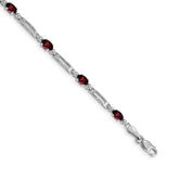 14k White Gold Complete Diamond and Oval Garnet Fancy Link 7 inch Bracelet