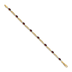 14k Complete Diamond and Oval Garnet Fancy Link 7 inch Bracelet