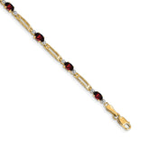 14k Complete Diamond and Oval Garnet Fancy Link 7 inch Bracelet