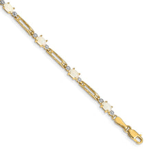 14k Complete Diamond and Oval Opal Fancy Link 7 inch Bracelet