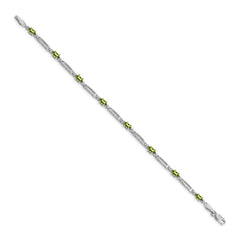 14k White Gold Complete Diamond and Oval Peridot Fancy Link 7 inch Bracelet